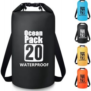 Kalanka-Sac Étanche 5 L/10 L/20 L/30 L Avec Bandoulière Réglable Pour Randonnée, Natation, Rafting, Surf, Cyclisme, Camping, Pêche, Noir , 20l, Organiseur De Sac - Neuf
