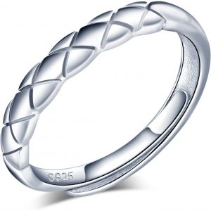 Kahfl-Bague En Argent 925 Pour Femmes Et Filles,Bagues De Mariage,Bague À Gravure En Damier,Bague De Fiançailles Élégante,Anneau Ouvert,Taille De L'anneau Réglable - Neuf