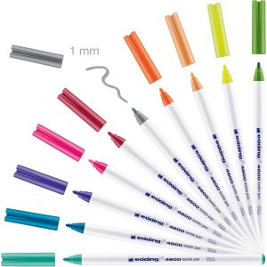 Edding 4600 Feutre Pour Textiles - &Eacute;tui De 10 Couleurs (Fun) - Pointe Ronde De 1 Mm - Feutre Textile Lavable En Machine (60 &deg;C) Pour D&eacute;corer Le Tissu - Marqueur Textile - Neuf