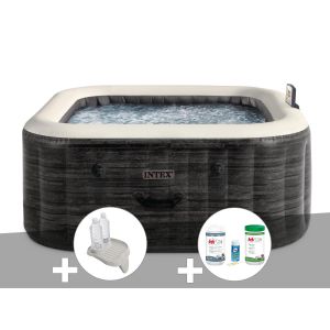 Kit spa gonflable Intex PureSpa Ardoise carr&eacute; Bulles 4 places + Porte-verre + Kit de traitement brome - Neuf