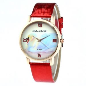 Zhoulianfa Femmes Casual Belle Motif Cadran Pu Sangle Quartz Cadran Rond Montre Montre-Bracelet (Rouge) - Neuf