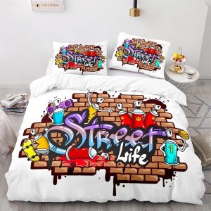 Housse De Couette Cm X Cm Graffitis Hip-Hop Housse De Couette Personnes Avec Taies D'oreiller X Cm Doux Confortable Polyester-Coton Parure De Lit - Neuf