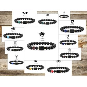 Bracelet Mixte En Pierre Naturelle Noire Du Zodiaque 3 - Neuf