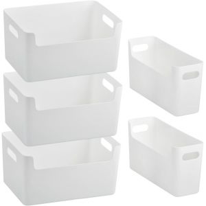 lbgwp60-5Pcs Boite Rangement Placard, Paniers De Rangement Empilables Avec Poignées Boîte Rangement Salle Bain, Lot De Panier En Plastique, Avec Cuisine Chambre Bureau Chambre D'Enfant - Neuf