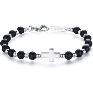Eryi-Bracelet Pierre Onyx Breloque Croix Homme - Neuf