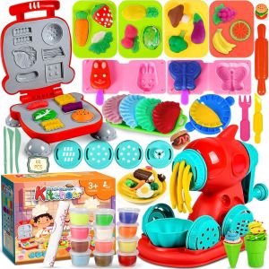 ERYI-54 Pcs Pâte À Modeler Pour Enfants, Accessoires Pour Créer Des Hamburgers Et Des Pizza, Outils De Pâte À Modeler Créatif Accessoire Avec 12 Pots De Pate A Modeler Cadeau De Jouet Enfan 2+ Ans - Neuf