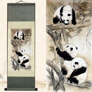 Eryi-Decoration Chambre Poster Murale Tableau Decoration Murale Salon Orientale Asiatique Peinture Sur Rouleau De Soie Panda Chinois Decorations Murales Pour Deco Maison Chambre 92 X 30cm - Neuf