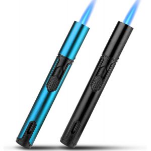Pack De 2 Jet Flamme Briquet Coupe-Vent À Long Bâton Rechargeable Pour Bougies, Cuisine, Camping, Barbecue, Cheminée. (Vendu Sans Gaz) (Noir Et Bleu)[APP8811694] - Neuf