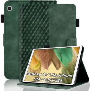 Coque Pour Samsung Galaxy Tab A7 Lite 8,7 Pouce Housse Sm-T220/T225 Cuir Pu Etui Flip Cover Poche Case Treillis Avec Support Pour Tablette Samsung Tab A7 Lite, Vert Foncé - Neuf