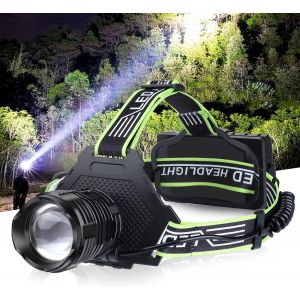 Lampe Frontale Led Rechargeable, 100 000 Lumens, Super Lumineuse Avec 5 Modes, Étanchéité Ipx7, Réglable À 90°, Lampe Frontale Zoomable Pour Camping, Course À Pied, Randonnée - Neuf