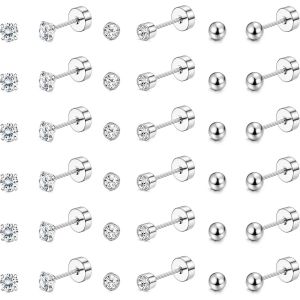 18 Paires Petite Boucles D'oreilles Femme Acier Inoxydable Boule Zircone Cubique Boucles D'oreilles Plat Hypoallerg&eacute;niques Boucles D'oreilles Argent 2 Mm/3 Mm/4 Mm - Neuf
