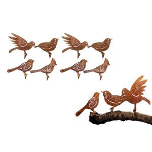 Lot De 4 Ornements D'oiseaux En M&eacute;tal Rouill&eacute; Pour La D&eacute;coration Ext&eacute;rieure Et Les Cl&ocirc;tures. - Neuf