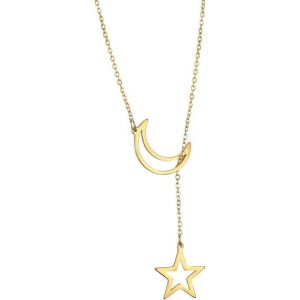 Asas-Collier Pendentif Croissant De Lune Et Etoile En Acier Inoxydable Chaîne Délicate Collier Lune Soleil Etoile Bijoux De Quotidien Cadeau Pour Femmes Filles - Neuf