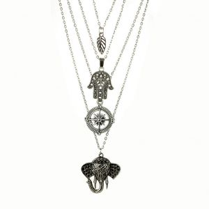Collier Pendentif Elephant Multicouche Style Punk, Bijoux Cadeaux - Neuf