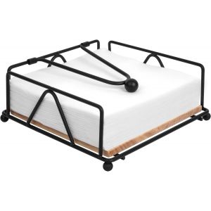 Eryi-Porte Serviette Table Plat En Métal Noir - Distributeur Serviette Papier Avec Barre Lestée - Cadre En Fer Avec Base En Bois - Imperméable & Antirouille - 18 X 18 X 7 Cm - Neuf