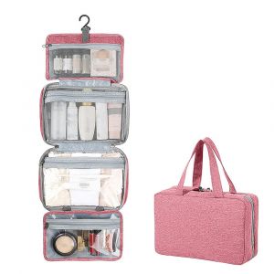 Trousse de toilette avec crochet de suspension et compartiments - Rose - Neuf