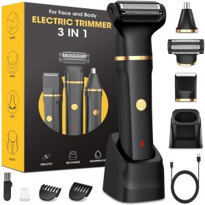 Tondeuse Corps Homme,3-En-1 Tondeuse Intime Homme Et Tondeuse Nez,Station De Charge Usb,Tondeuse Partie Intime Homme Ipx7 Humide Et S&egrave;che,Rasoir Partie Intime Homme Aisselles,Poitrine,Autonomie - Neuf