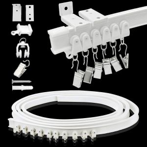 Rail De Rideau De Plafond 4 Mètres, Support Mural De Plafond, Séparateur De Pièce, Système De Rail De Rideau Flexible Coulissant Et Incurvé Pour Camping-Car, Crochets Pour Baie Vitrée - Neuf