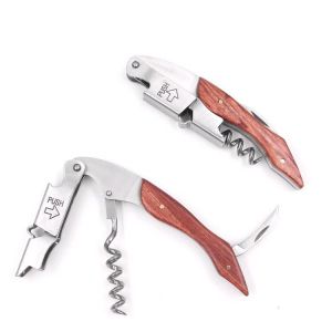 Tire-Bouchon Sommelier - Décapsuleur Avec Coupe-Capsule - Limonadier Professionnel En Acier Inoxydable Avec Manche En Bois De Poirier Rouge Naturel - Neuf