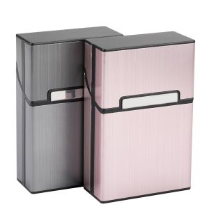 Lot de 2 étuis à cigarettes pour homme, étui à cigarettes en aluminium pour femme, fermeture magnétique (gris + or rose) - Neuf