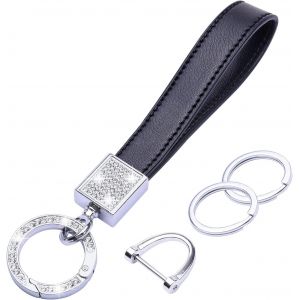 KAL-Porte-Clés De Voiture En Cristal Pour Femme En Cuir Véritable Avec Strass Et 2 Porte-Clés Pour Clé De Voiture - Neuf