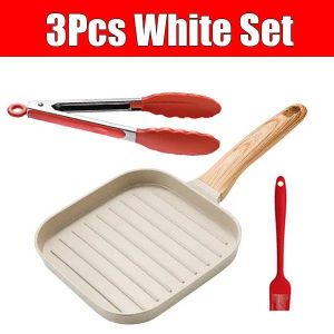 Poêle À Gril Antiadhésive Pour Tous Les Cuisinières,Poêle À Steak Carrée De 19cm/7.5 Pouces Pour La Cuisine Intérieure Et L'extérieur,Poêle À Steak-3pcs White Set- - Neuf