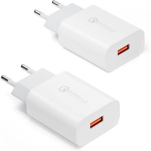 JGD-Chargeur USB 2 Pi&egrave;ces, Quick Charge 3.0 Chargeur Rapide Adaptateur de Charge 6V/3A Prise Secteur pour Samsung Galaxy S23/S22/S21/S20/S10/S9/S8/A51/A14, iPhone, iPad, Huawei, Xiaomi, LG et Autres - Neuf
