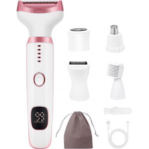 Rasoir Electrique Femme, 5 En 1 Rasoir Intime Pour Femme, Rasoir Multifonctionnel Femme, Epilateur Visage Femme Avec Affichage Led De Batterie, Pour Le Corps, Aisselles, Jambes, Sourcils Et Nez - Neuf