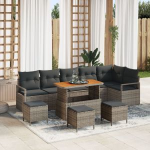 Ensemble De Sofa De Jardin 10 Pi&egrave;ces Vidaxl Avec Coussins Gris Poly Rattan Acacia, Sofa De Jardin 2 Places Vidaxl Avec Coussins Gris Poly Rattan, Ensemble De Salle &Agrave; Manger De Jardin 4 Pi&egrave;ces Avec Coussins Gris Poly Rattan Acacia - Neuf