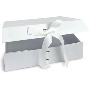 Verpackungswelt Coffret Cadeau Avec Couvercle - 23 X 17 X 7 Cm - Bo&icirc;te Cadeau Avec Fermeture Magn&eacute;tique Et Noeud &Eacute;l&eacute;gant - Parfait Pour Anniversaire, Mariage, Naissance - Emballage Cadeau En Blanc - Neuf