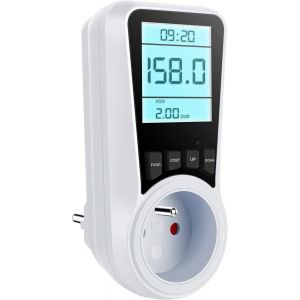 Wattm&egrave;tre Prise Compteur d'&Eacute;nergie, Consommation d'&Eacute;nergie avec 7 Modes Surveillance, &Eacute;cran LCD R&eacute;tro&eacute;clair&eacute;, Prise Consommation Electrique pour &Eacute;conomie d'Energie, Surcharges de Protection,3680W MAX - Neuf