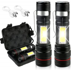 Eryi-Lampe Torche Led Ultra Puissante -2pcs 2000 Lumens Lampe Torche Rechargeable,Ip65 Étanche Lampe Tactique,3 Modes Lampe Torche Usb Avec Boîte En Plastique,Lampe De Poche Pour Camping Randonnée Ur - Neuf
