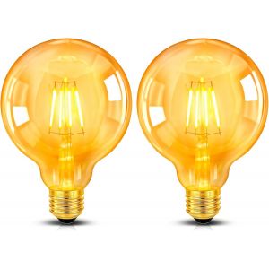 Kal-Lot De 2 Vintage Edison Ampoule E27 Led 4w, Verre Ambré, Blanc Chaud 2200k, Équivalent 40w Incandescence, 400lm, Ac 220v, Non Dimmable, G95 Globe Filament Rétro, Décorative Pour Maison, Bars, Caf - Neuf