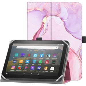 Kal-Étui Universel Pour 7-8 Pouces Tablette Fire Hd 8/Hd 8 Plus Avec Bande De Fixation En Silicone Réglable Support Folio Et Dragonne Pour 7"-8" Samsung Android Tablette-Rose - Neuf