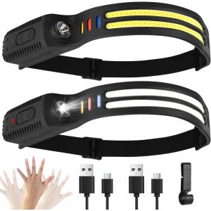 Meimie-Lot De 2 Lampes Frontales Led Rechargeables - 2000 Lumens - Lumière Blanche Super Lumineuse - Capteur Intelligent - 9 Modes D'éclairage - 4 Couleurs - Ipx4 - Étanche - 0,09 Kg - Léger - Pour La - Neuf