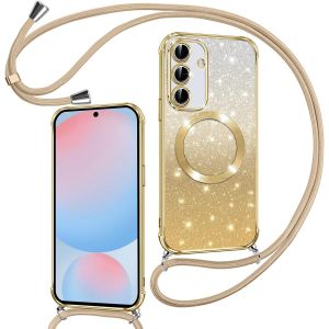 TRAHOO-Couqe Magn&eacute;tique pour Samsung Galaxy S24 FE 5G Con Cordon, Compatible avec MagSafe, Brillant Glitter Paillet&eacute; Antichoc Durable R&eacute;sistante Etui Housse pour Samsung S24 FE Bumper, Or - Neuf