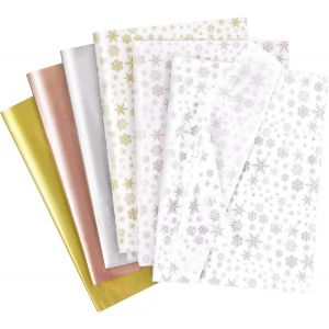 120 Feuilles Papier De Soie De No&euml;l,Papier De Soie Emballage M&eacute;tallique 3 Couleurs Pour Emballage Cadeau,Papier Cadeau Flocon De Neige &Eacute;tincelant Pour Vacance,F&ecirc;te,Artisanat,50x35cm - Neuf