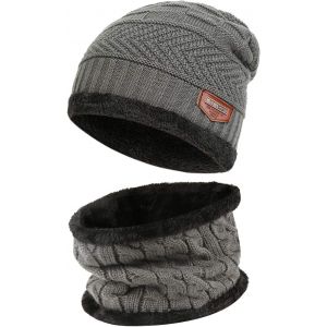 Hommes Femmes Hiver Bonnet &Eacute;charpe Ensemble Chaud Tricot Doubl&eacute; Polaire Chapeau Cache-Cou Cadeau Homme Femme - Neuf