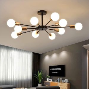 Subzonal-Spoutnik Plafonnier, 10 Light E27 Modern Suspension Luminaire Lustre Noir Industriel Chandelier Grand Lustres Plafonnier &Eacute;clairage De Plafond Pour Cuisine Chambre Salon Salle &Agrave; Manger - Neuf