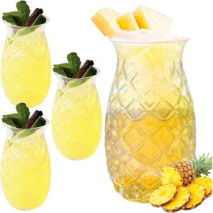 Mevronisshop-Lot De 4 Verres À Ananas 400 Ml - Gobelets À Cocktail Transparents En Relief, Réutilisables Pour Jus Et Long Drink - Parfaits Pour La Maison En Été - Neuf