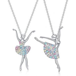 Kal-Collier Pendentif Danseuse Ballet - 2 Pcs Filles En Zircon Charmant,Cadeau Bijoux Représentant Une Ballerine En Tutu Pour Femmes À L'occasion De Noël, D'action De Grâce Ou D'halloween - Neuf