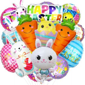 Easter Balloon 15 Pieces Bunny Easter Balloon Happy Easter Carrot Chicks Eggs Balloons Rabbit Easter Decoration (B-15 Pieces) - Neuf