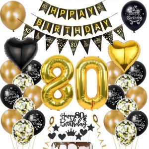 Gold Decoration 80th Birthday Men Women Decoration 80th Birthday Man 80th Birthday Balloon Black Gold Decoration 80th Birthday 80th Birthday Decoration 80th Birthday Party Decoration 80th Birthday - Neuf