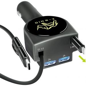 Chargeur De Voiture R&eacute;tractable, Charge Rapide 3,1 A 47 W, C&acirc;bles R&eacute;tractables (0,9 M) Et Adaptateur De Chargeur De Voiture &Agrave; 2 Ports Usb, Compatible Avec Iphone Et T&eacute;l&eacute;phones Portables Android, - Neuf