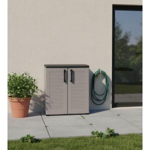 Ulteronixshop-Armoire d'ext&eacute;rieur Mol, Armoire de Balcon Polyvalente, Armoire d'ext&eacute;rieur avec 2 Portes, 100% Made in Italy, 68x37h84 cm, Finition ray&eacute;e, Gris et Noir - Neuf