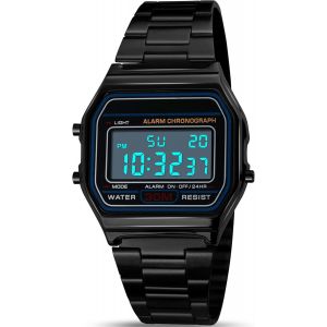 Eryi-Montre Bracelet Numérique Quartz, 30m Etanche Digital Cadran Lcd Montre Pour Homme Avec Bracelet En Résine Multifonction Rétro-Éclairage Led Calendrier D'alarme Noir - Neuf