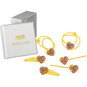 Kal-Lot De 6 Bijoux Pour Cheveux - C?urs Scintillants Avec Licorne - Jaune - Avec Boîte De Rangement (Couleur De La Boîte : Blanc) - Neuf