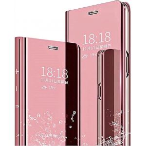 Mdy-Coque Pour Honor Magic 7 Lite 5g, Élégant Mirror Smart View Standing Flip Etanche Ultra Mince Antichoc Anti-Rayures Coque Etui Housse - Or Rose - Neuf