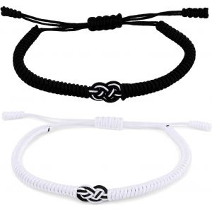 Kal-2pcs Couple Bracelet Amoureux Kabbalah Porte-Bonheur Amulette Cadeau, Bracelets Amoureux Tress&eacute;s Ajustables En Nylon, Bracelet Couple Cuir, Symbole De Promesse Et Protection - Neuf