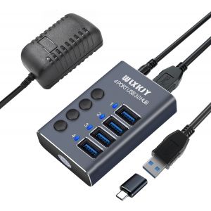 JGD-Hub USB 3.0 avec Adaptateur d'alimentation Externe 36 W, Corps en Aluminium, 4 Ports avec commutateurs ind&eacute;pendants, Compatible avec Les Ordinateurs de Bureau et Autres Ordinateurs Portables. - Neuf